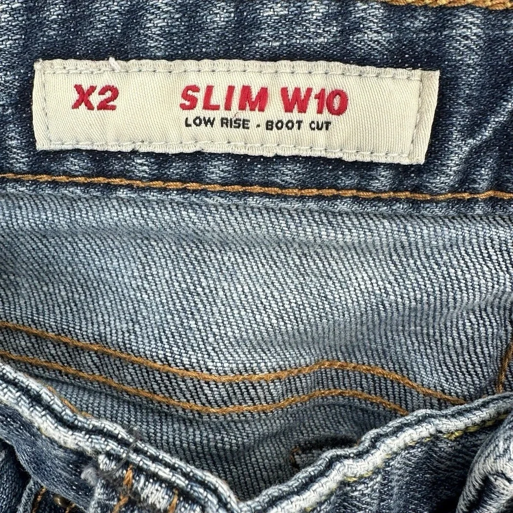 X2 Quality Denim Slim W10 Low Rise Bootcut Jeans Blue Sz 6 Short Medium Wash Y2K